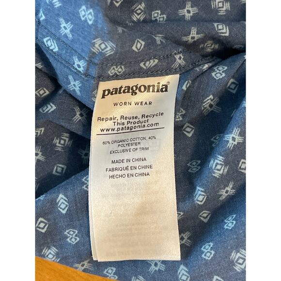 Patagonia Shirt Mens Blue Geometric Organic Cotton Button Up Collared Size XL - Picture 7 of 8